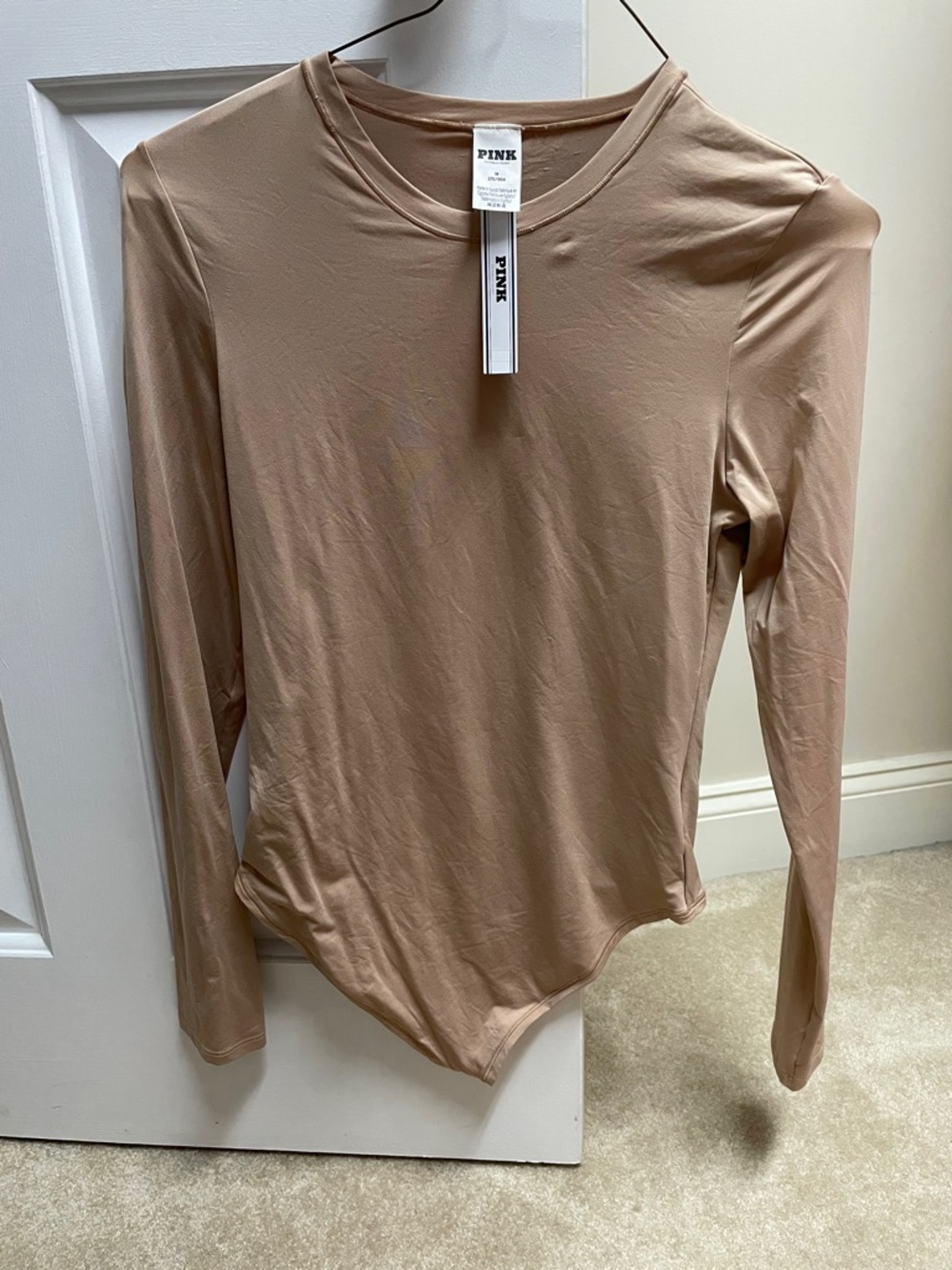 PINK Victoria's Secret Long-Sleeve Nude/Tan Bodysuit